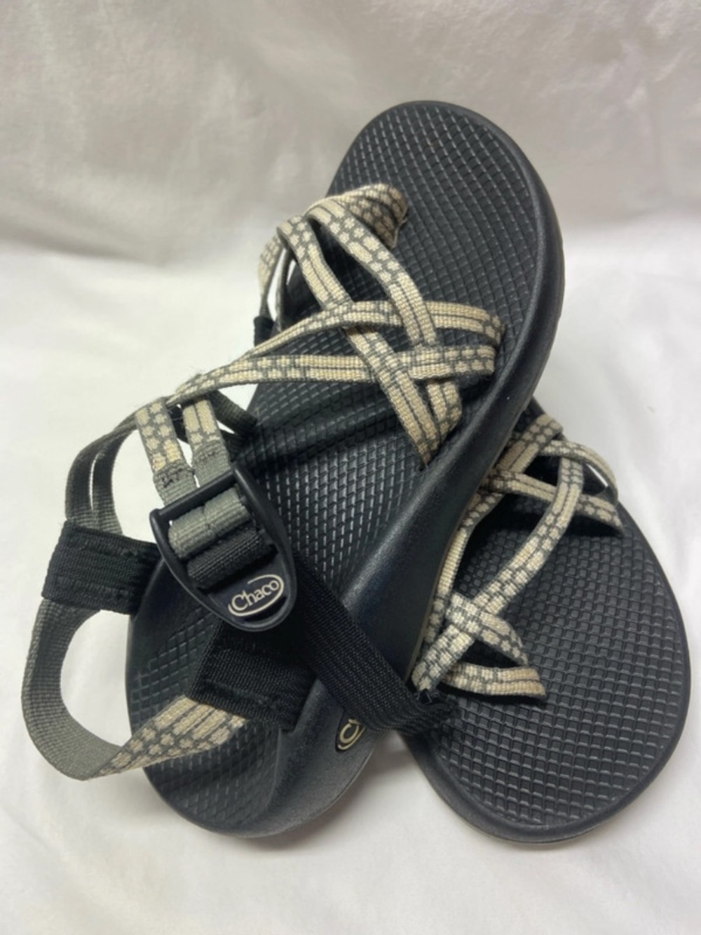 Chaco Black Sandals with Beige Patterned Straps